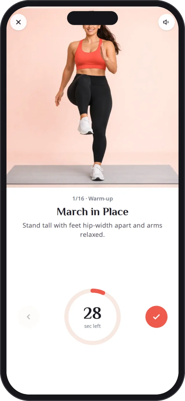 Calistra guided workout player with exercise video and timer